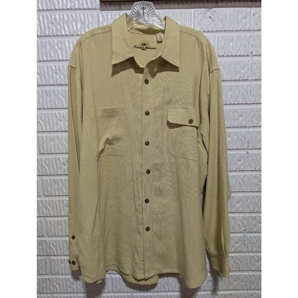 Tommy Bahama Men's Yellow Silk Long Sleeve Button Front Shirt Size L - Picture 1 of 7